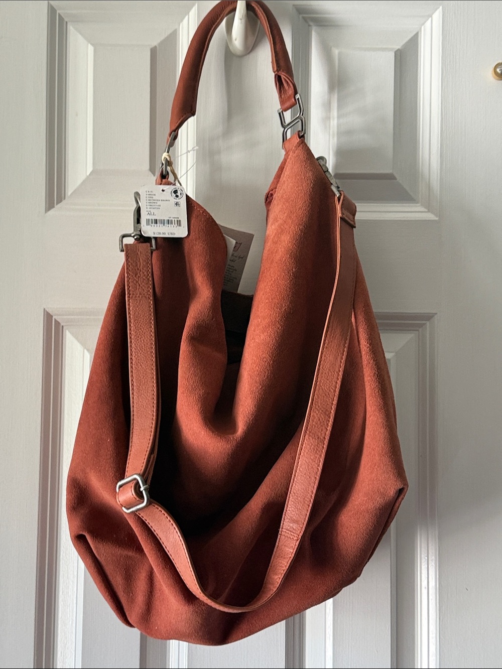Free People Suzie Suede Slouchy Tote Bag Leather Between Brown NWT MSRP $128